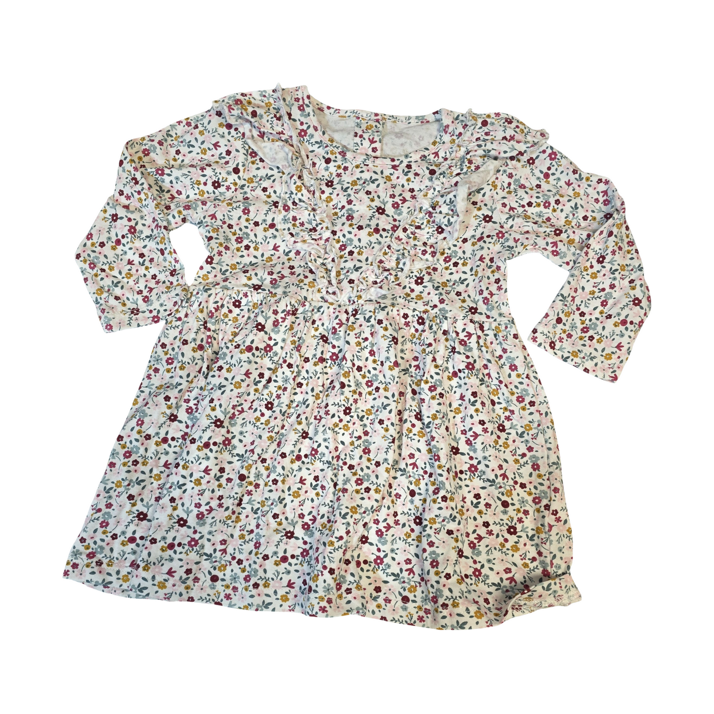 Matalan White Floral Long Sleeve Dress – Girls 6–9 Months – 100% Cotton