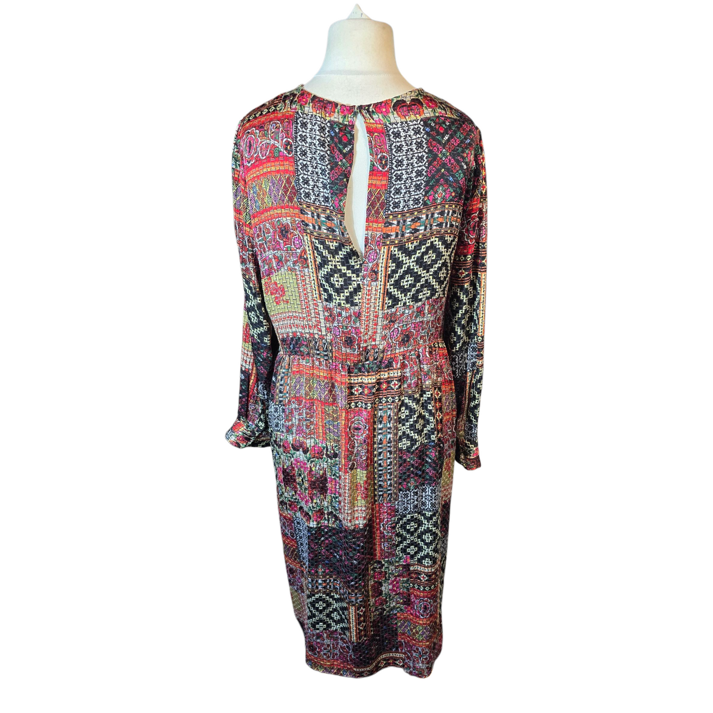 Zara Multicoloured Patchwork Velvet-Feel Midi Dress – Size L (UK size 12/14)