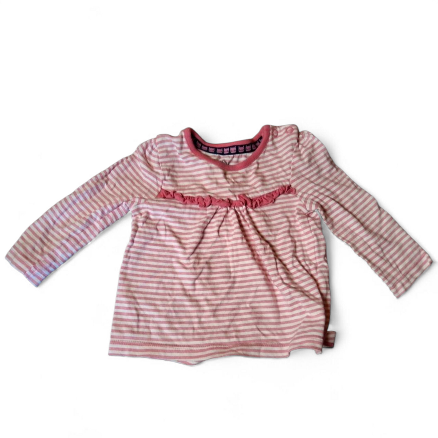 F&F Girls Pink & White Stripe Long Sleeve T-Shirt – 3–6 Months – 100% Cotton