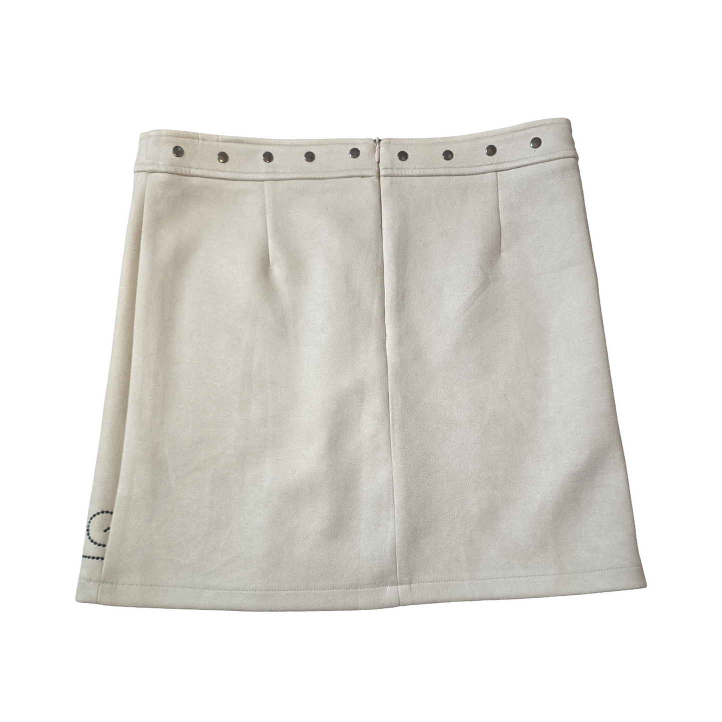 Glamorous Cream Faux Suede Mini Skirt – Size L (UK size 12) – Stud & Embroidered Detail