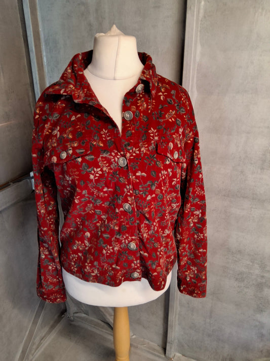 Christopher & Banks Burgundy Floral Cord Shirt – Size M (UK 10/12) – 100% Cotton 