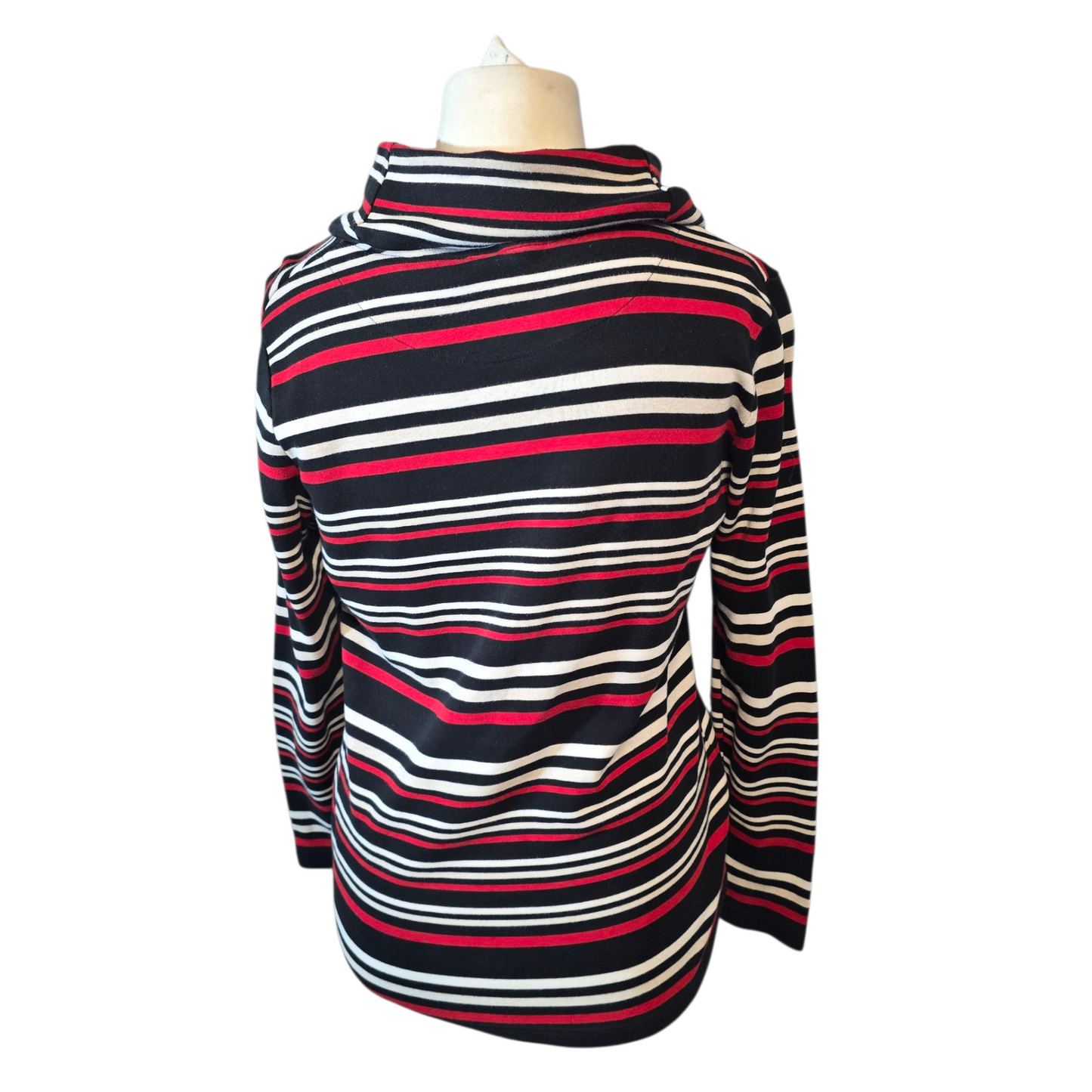 Dash Black, Red & White Striped Roll Neck Top – Size 14