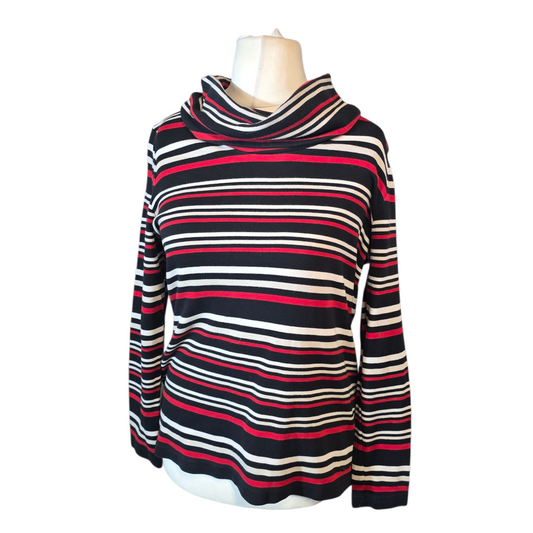 Dash Black, Red & White Striped Roll Neck Top – Size 14