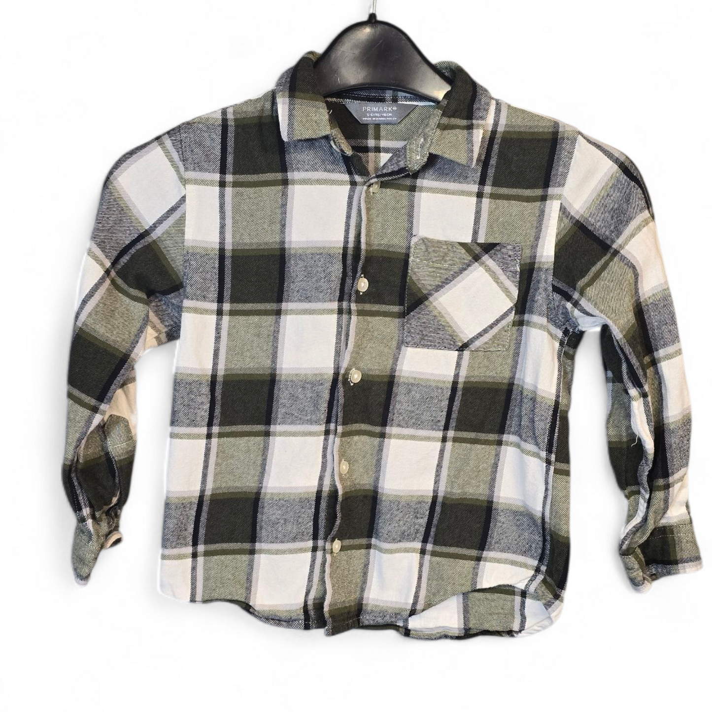 Primark Boys Green & White Checked Shirt – Age 5-6 Years – 100% Cotton