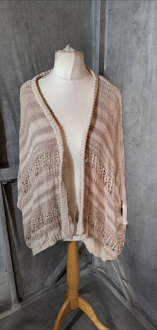 Matalan Beige & Cream Glitter Knit Waterfall Cardigan – Size 18