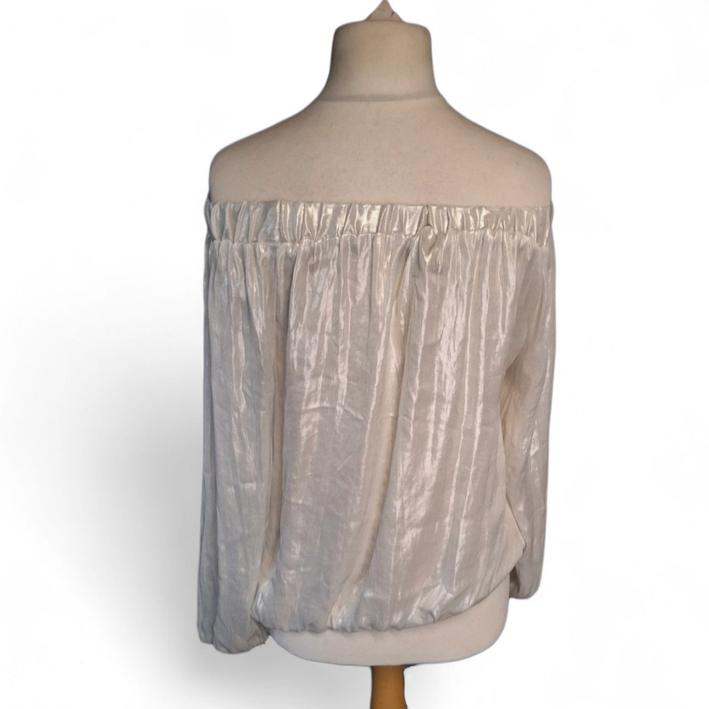 Next Cream Ivory Off-Shoulder Shiny Long Sleeve Top – Size 14