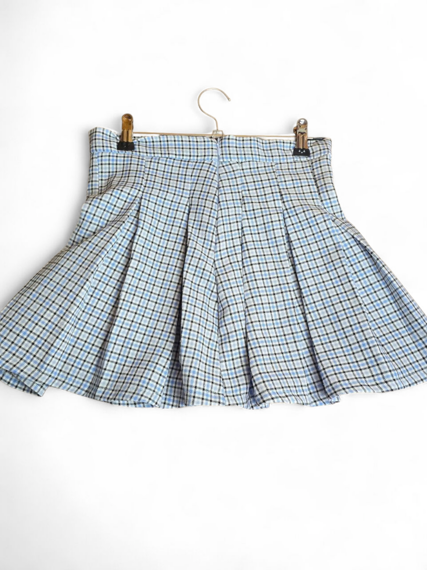 Matalan Girls Blue & Black Checked Skater Skirt | Age 11 | Zip Back, Flared Style