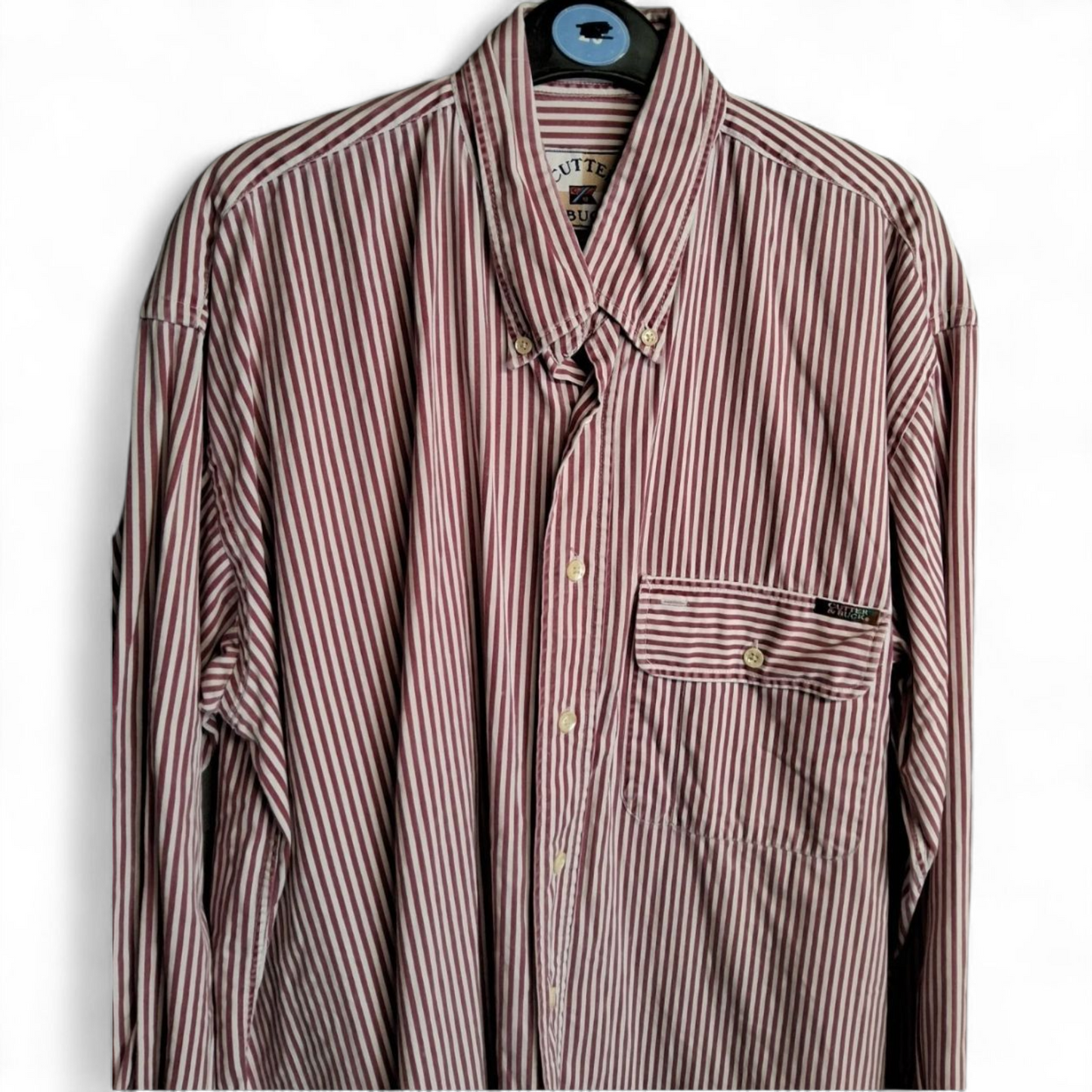 Cutter & Buck Vintage Red/White Striped Shirt – Long Sleeve, Size M, Button Down, Made in HK