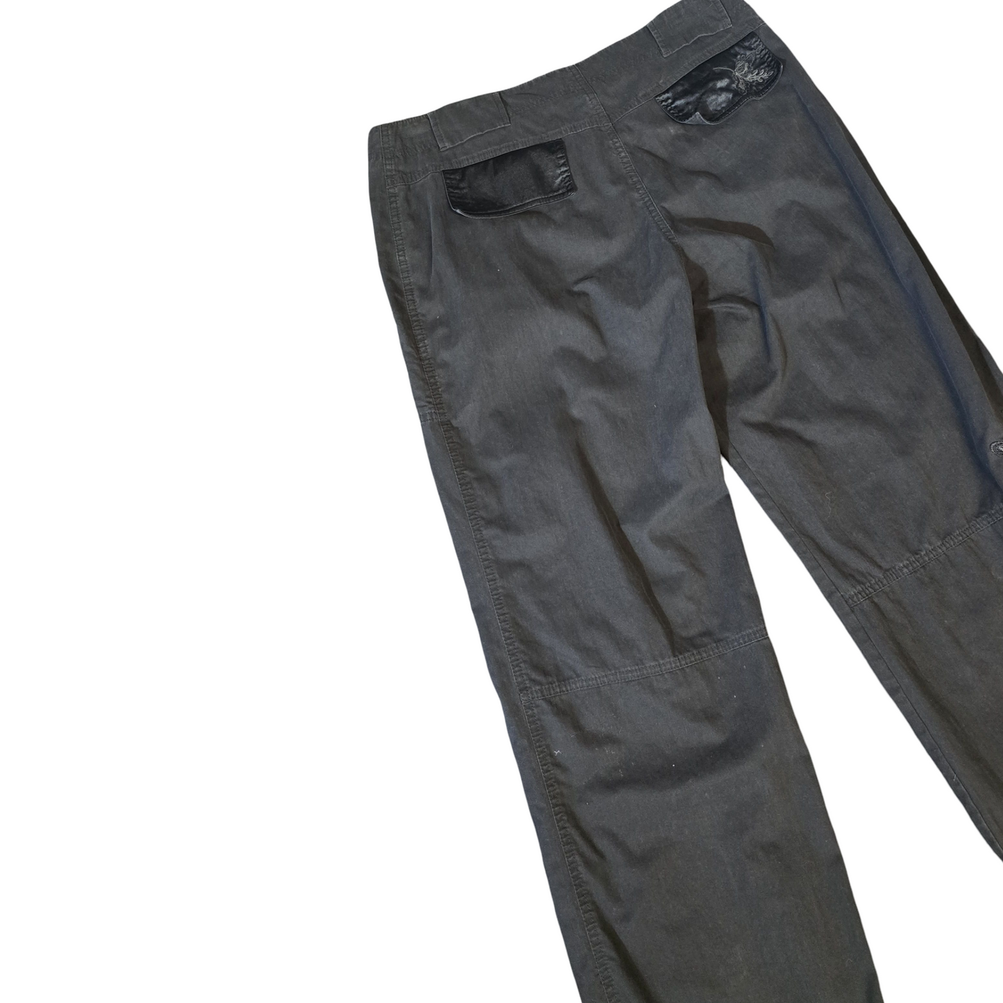 Y2K M&S Black Flare Cargo Trousers – Floral Embroidered, High Waist, Size 14