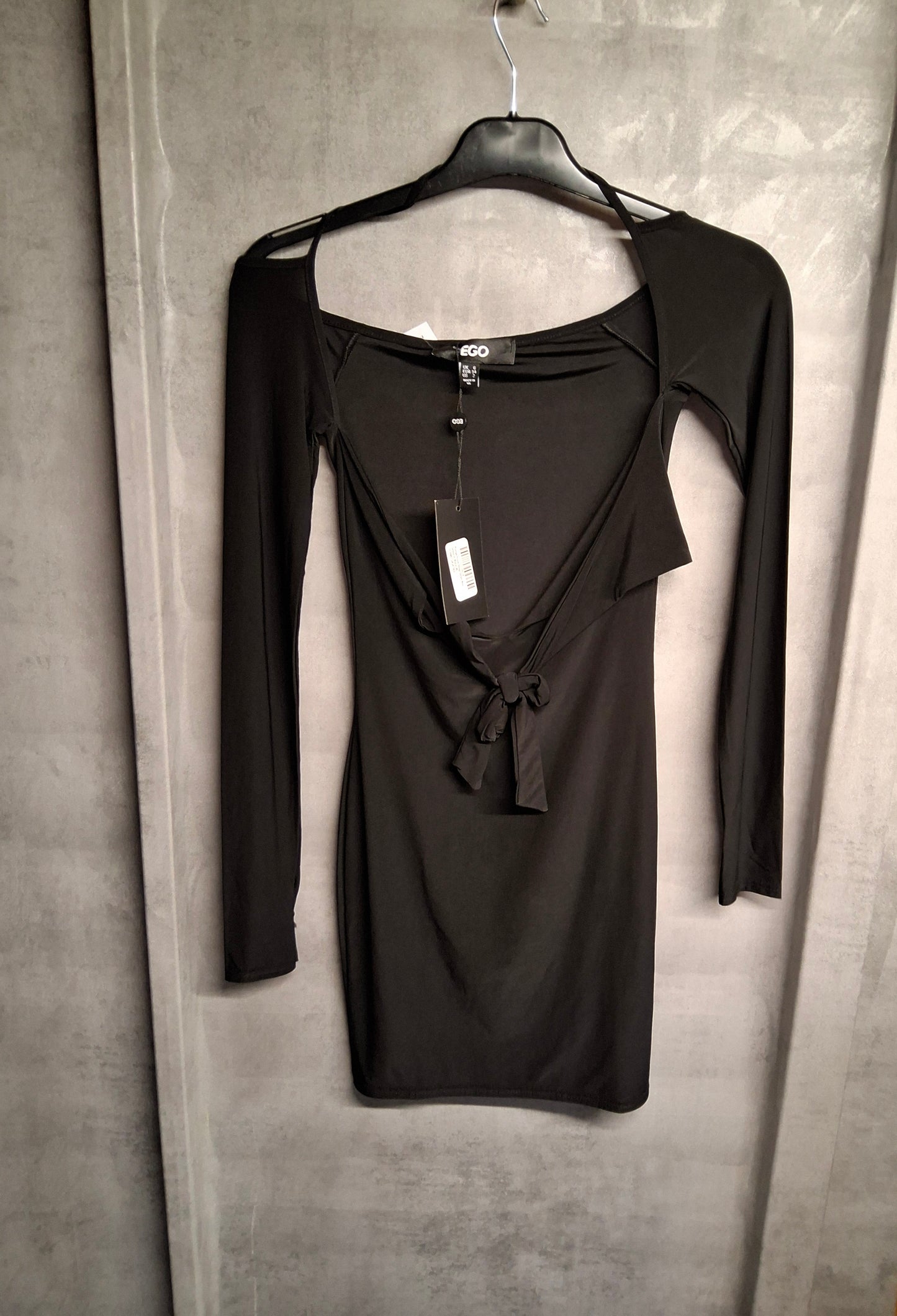EGO Black Cut-Out Tie Front Bodycon Mini Dress – Size 10 – NWT