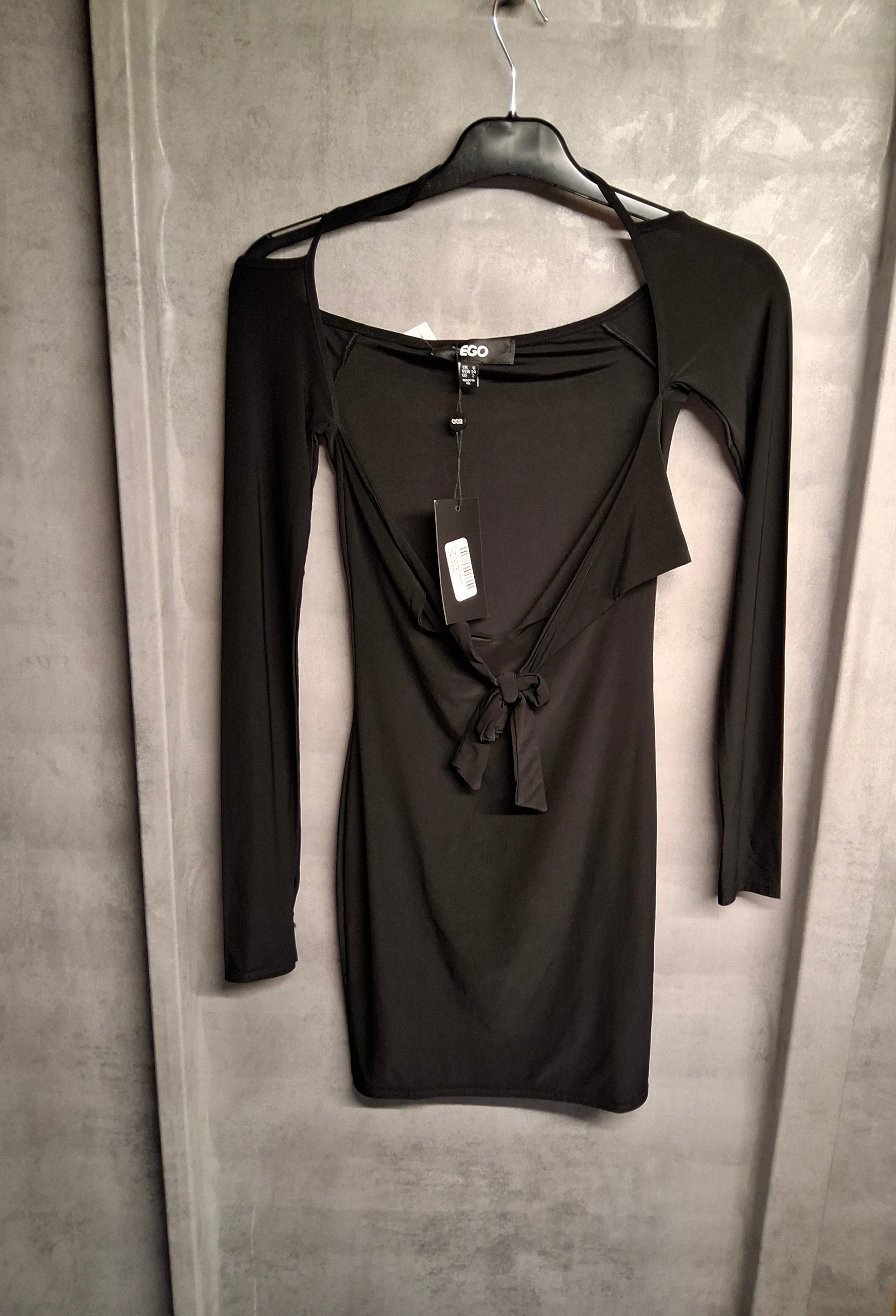 EGO Black Cut-Out Tie Front Bodycon Mini Dress – Size 10 – NWT