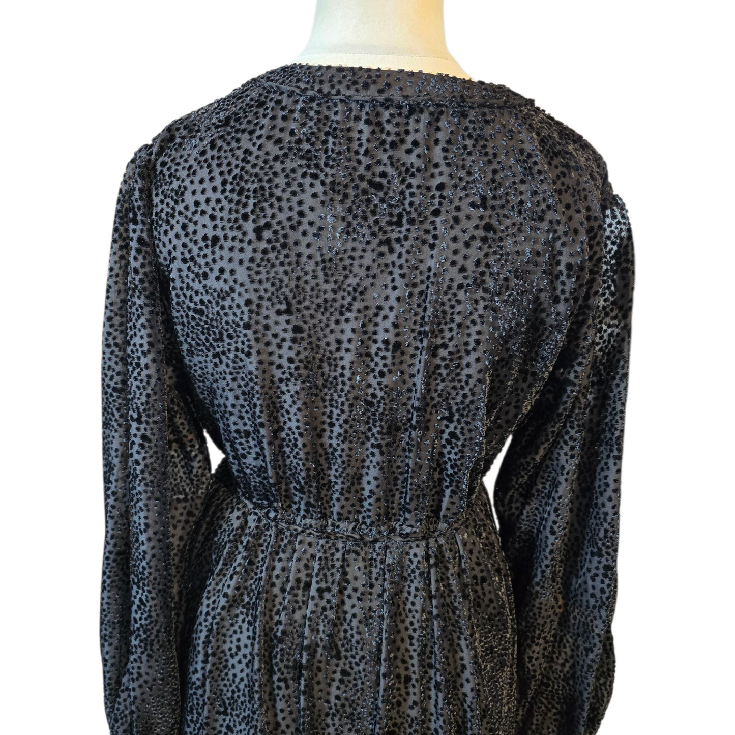 FatFace Copper & Black Velvet Polka Dot Dress – Size 12 – Sheer Sleeves, Tie Waist