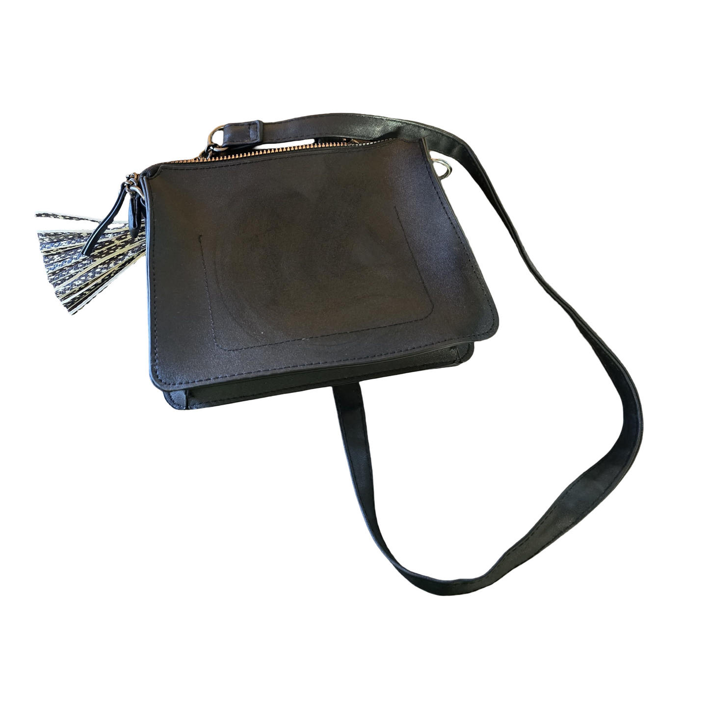 Primark Black Tassel Shoulder Bag – Adjustable Strap, Zip Close, Coin Purse, 22x18cm