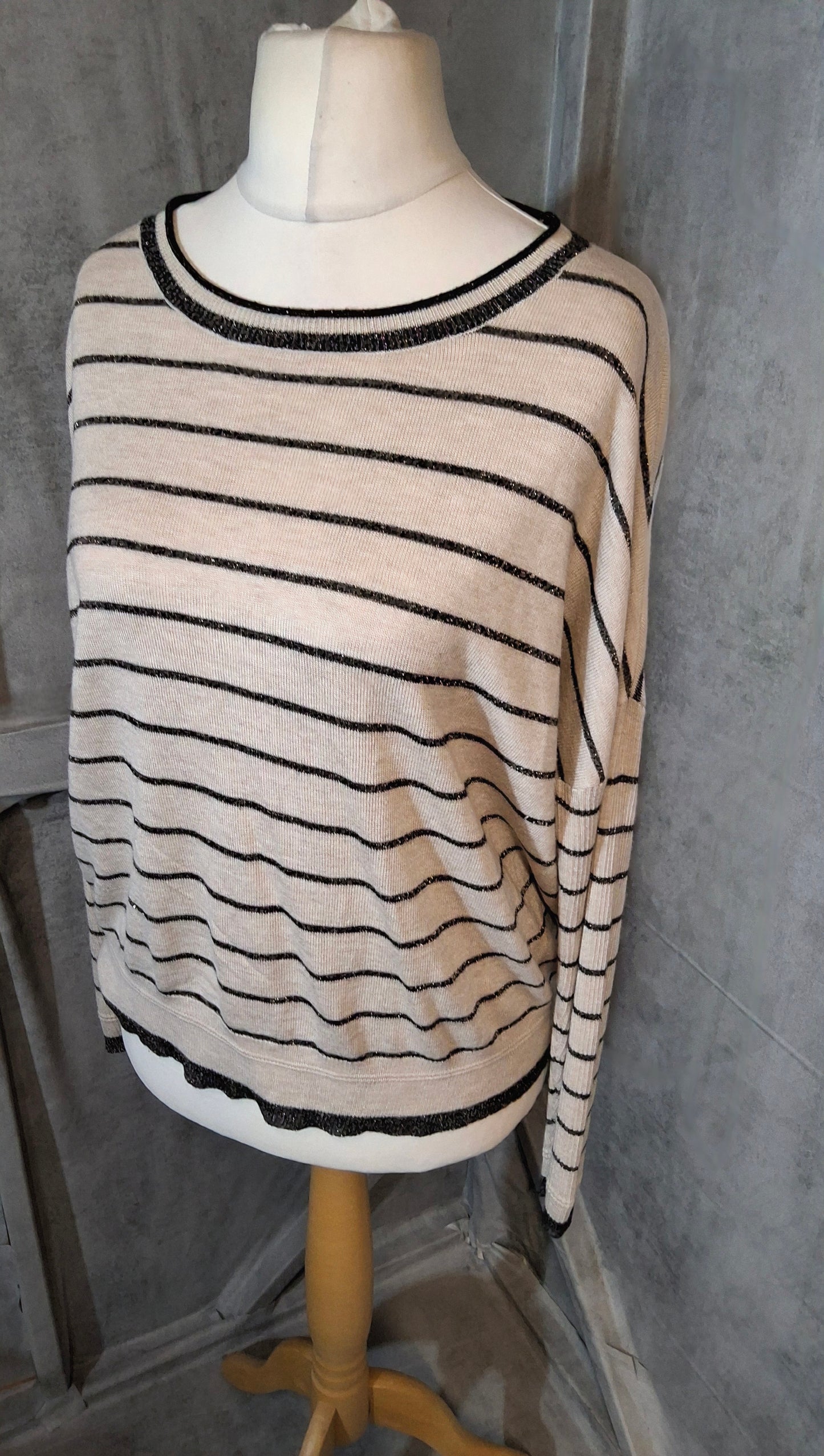 Next “My Perfect Jumper” – Beige & Black Glitter Stripe – Size 16 – Viscose Blend