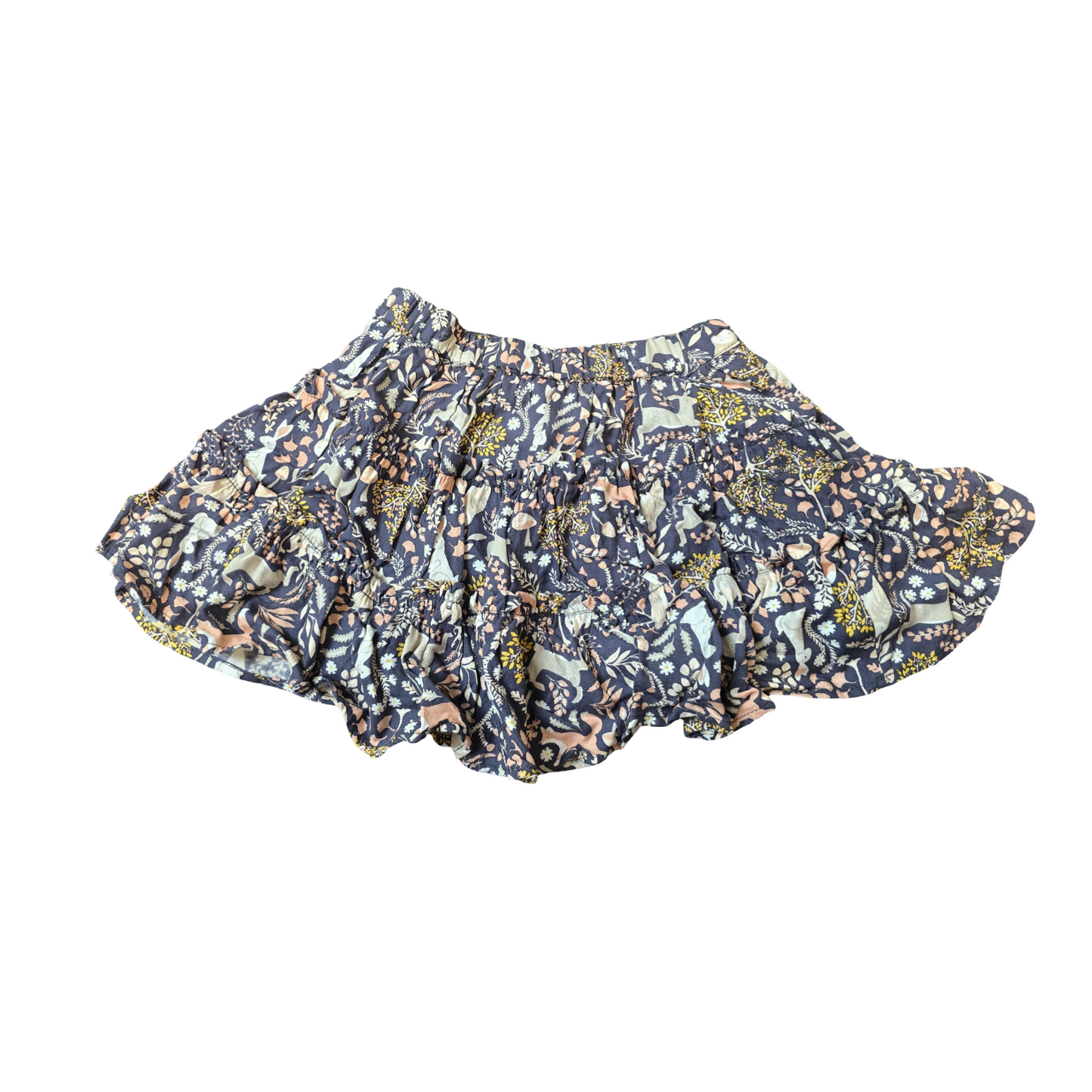 Shrinking Violet Navy Skirt – Girls 2–3 Years – 100% Cotton – Tiered Woodland Print