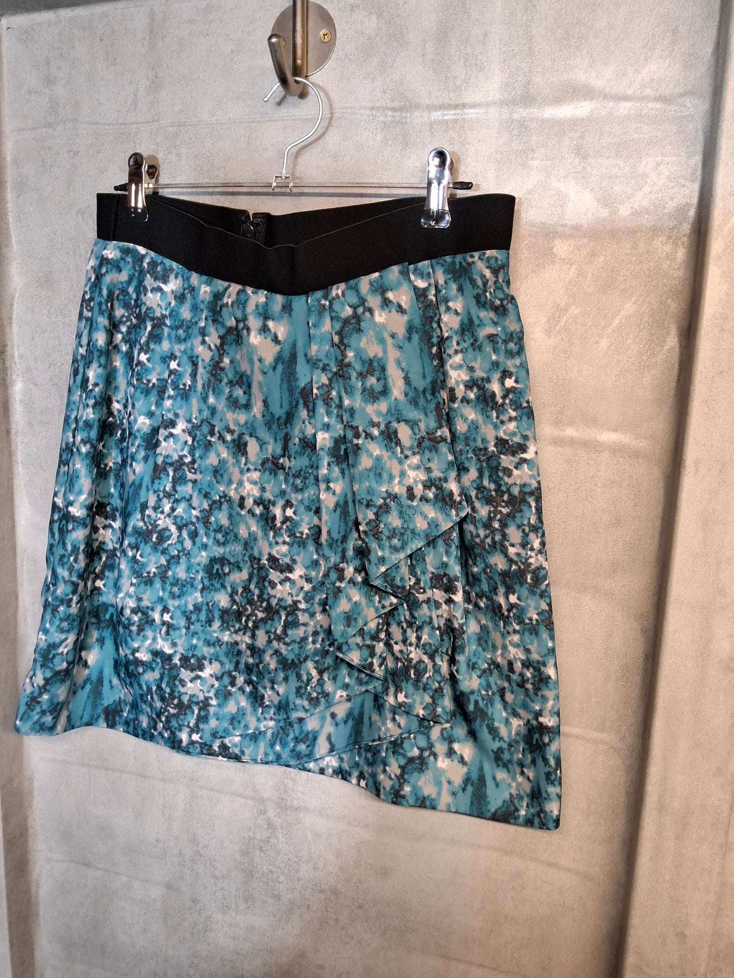 COS Blue & Grey Abstract Mini Skirt – Size 8 – Wrap Frill Detail
