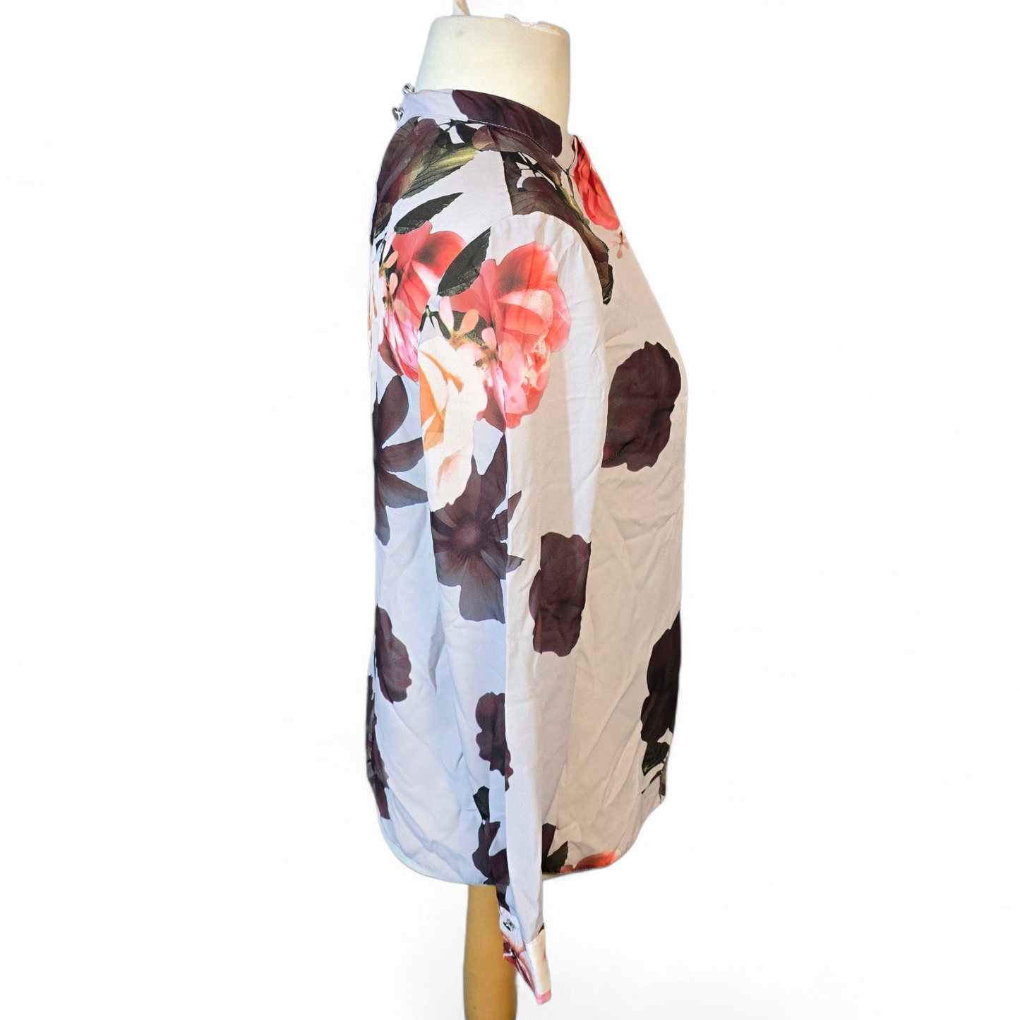 Dorothy Perkins Grey & Multicoloured Floral High Neck Sheer Blouse – Size 10