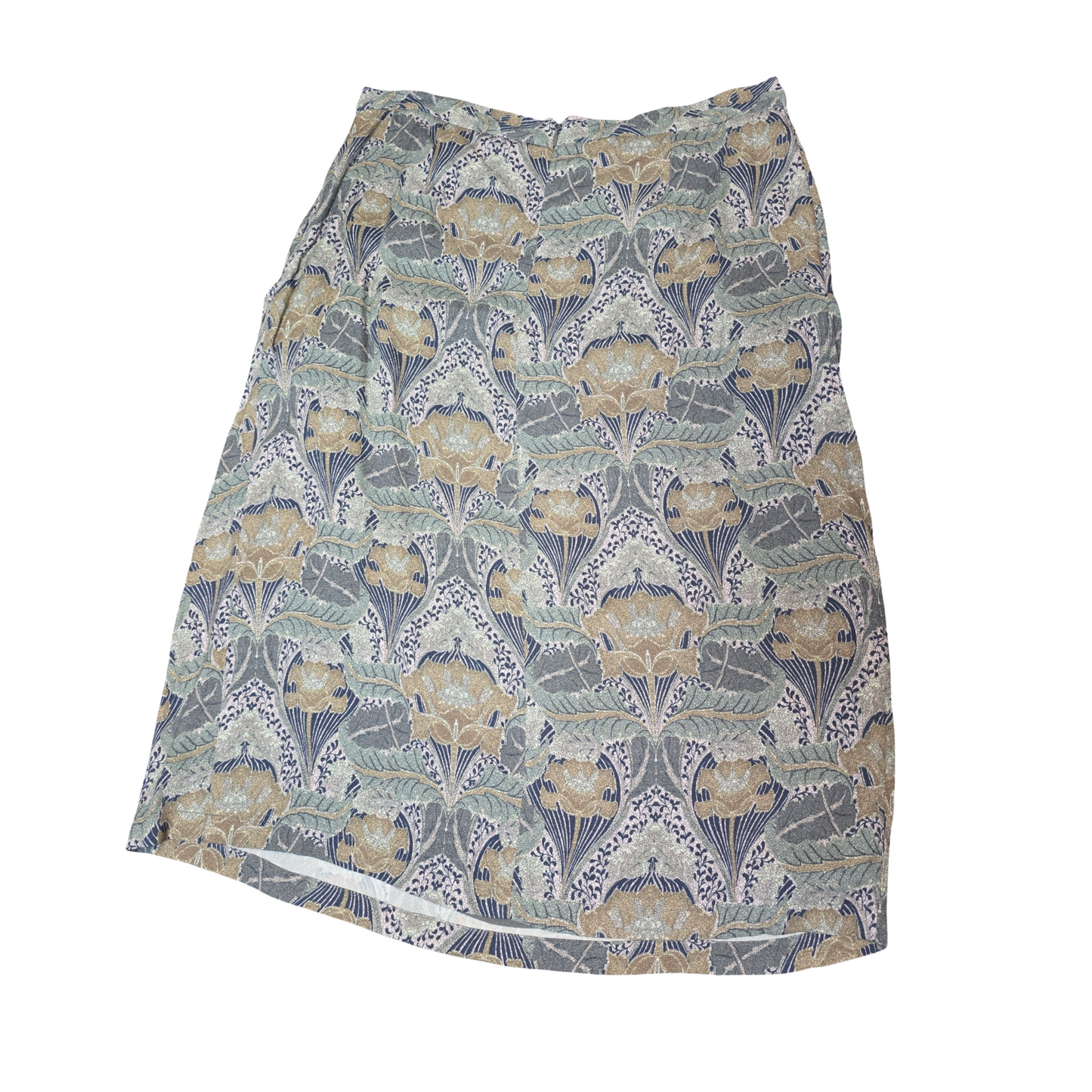 Laura Ashley Green Grey Floral Print Skirt – Size 12 – Viscose Lined