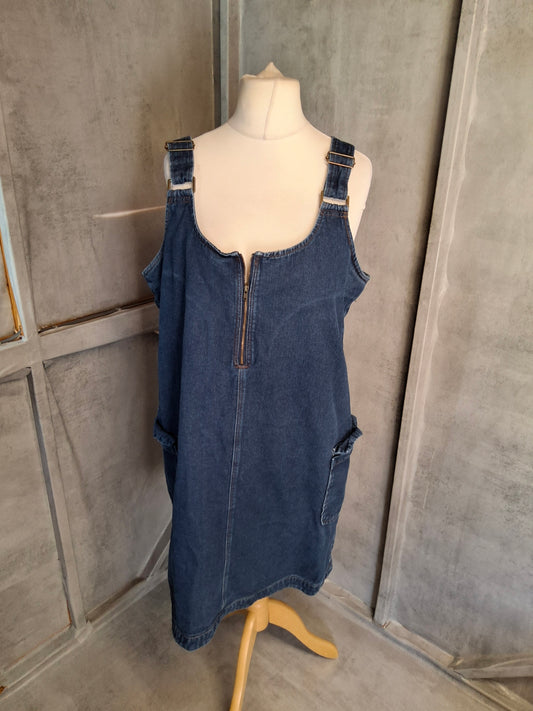 Red Herring 100% Cotton Denim Pinafore Dress – Size 18