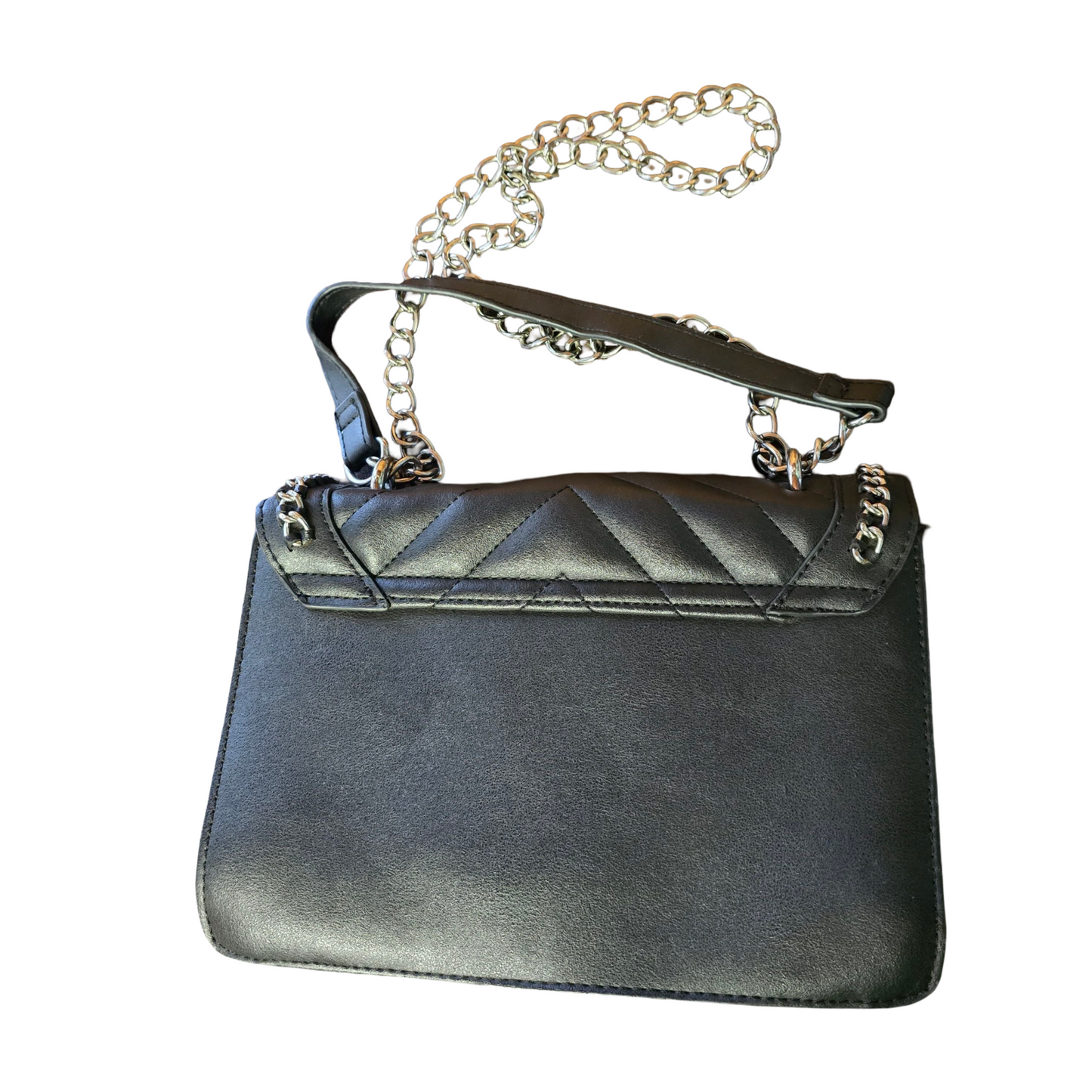 Primark Black Quilted Chain Bag – Popper Close & Dual Strap