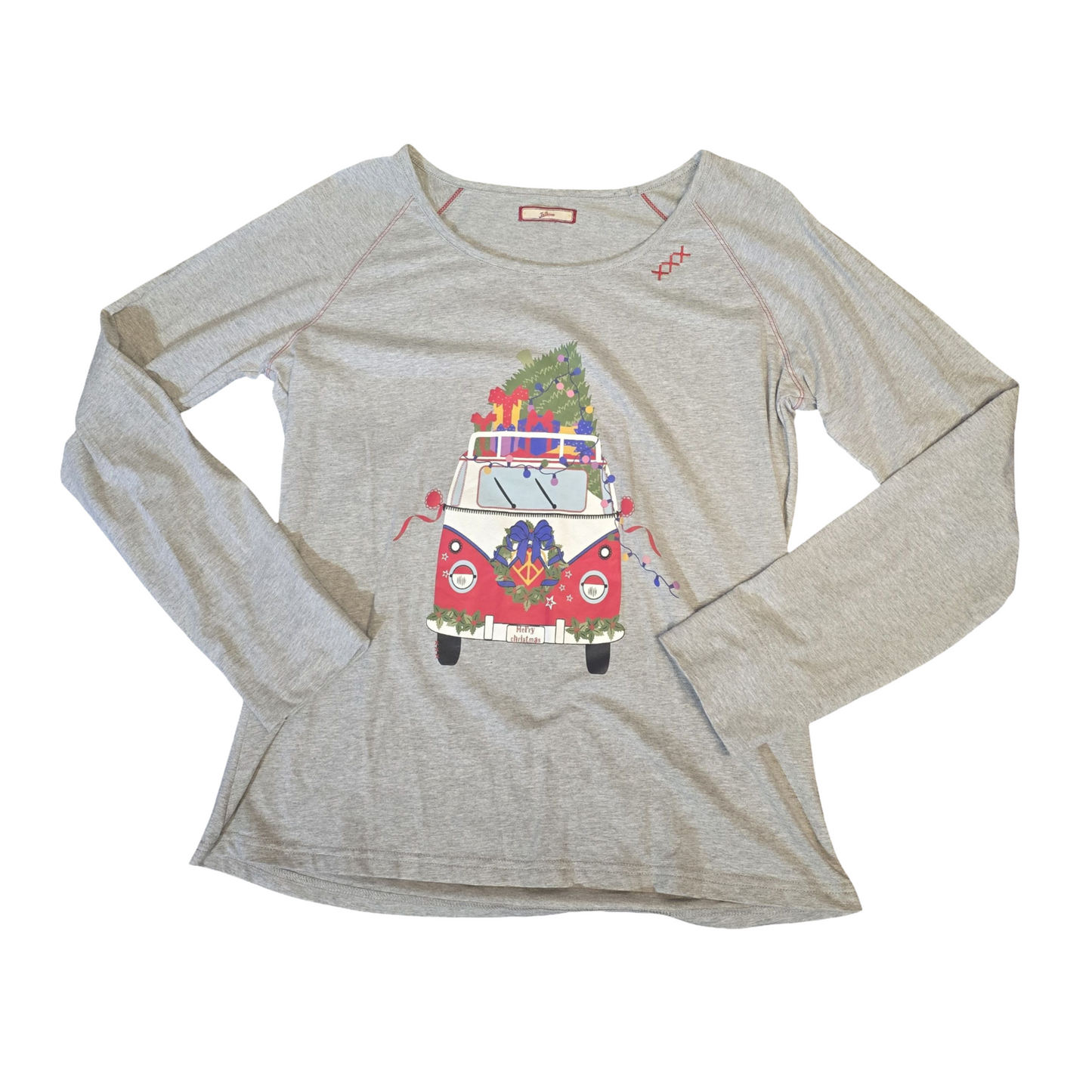 Joe Browns Grey Christmas Top – Size 12/14 – Long Sleeve Cotton Festive Camper Van