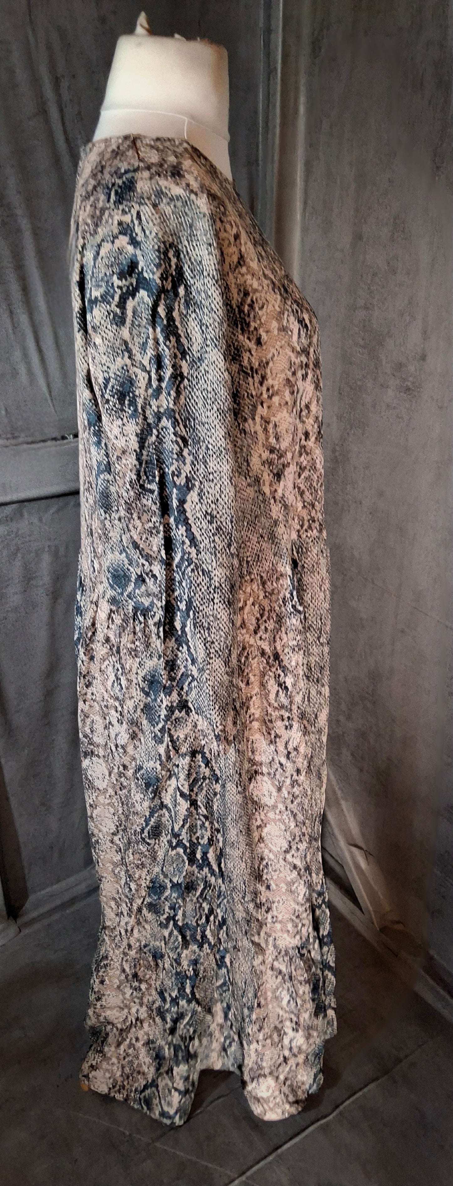 Next Beige & Blue Snakeskin Print Midi/Maxi Dress – Size 16 – 100% Viscose