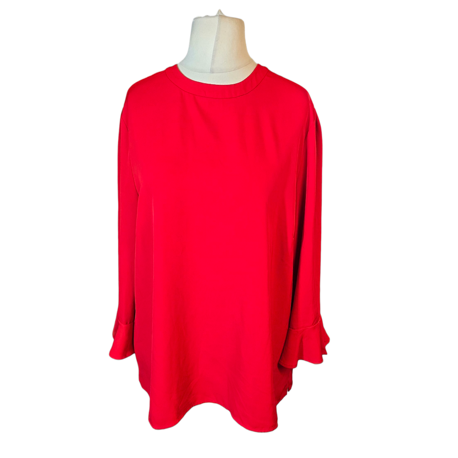 Next Red Longline Blouse – Size 18 – Flared Cuffs & Button Back