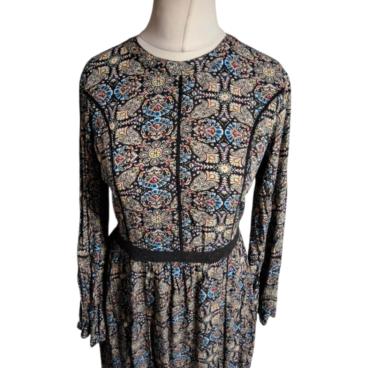 Brave Soul Black & Multicolour Pattern Dress – Size M Fit Uk size 10/12  – Knee Length