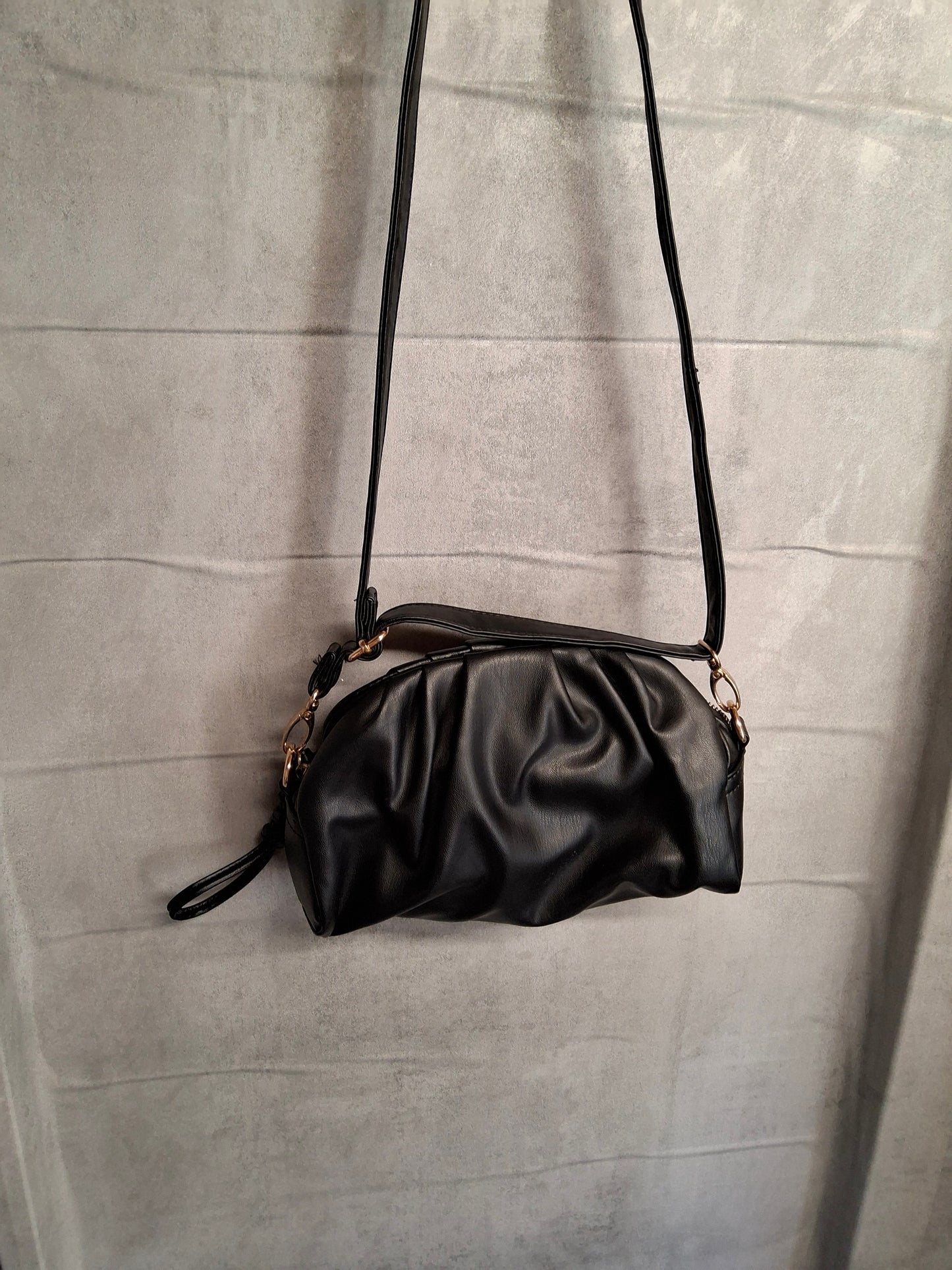 Matalan Black Pleated Shoulder Bag – Adjustable Strap, Zip & Popper Closure, 24x18cm