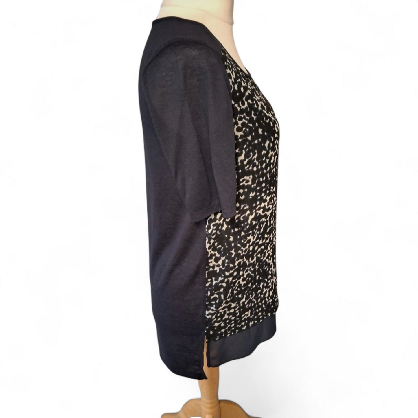 Next Navy Animal Print Contrast Top – Silky Front & Linen Back – Size 10