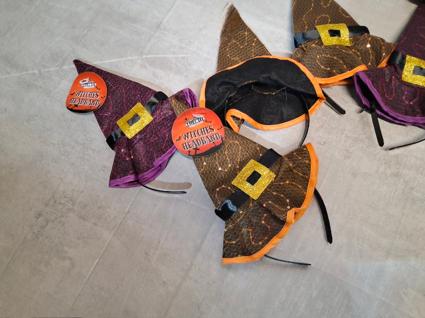 Bundle of 5 Witches Hat Headbands – 2 Purple & 3 Orange – NWT Halloween Costume Accessories