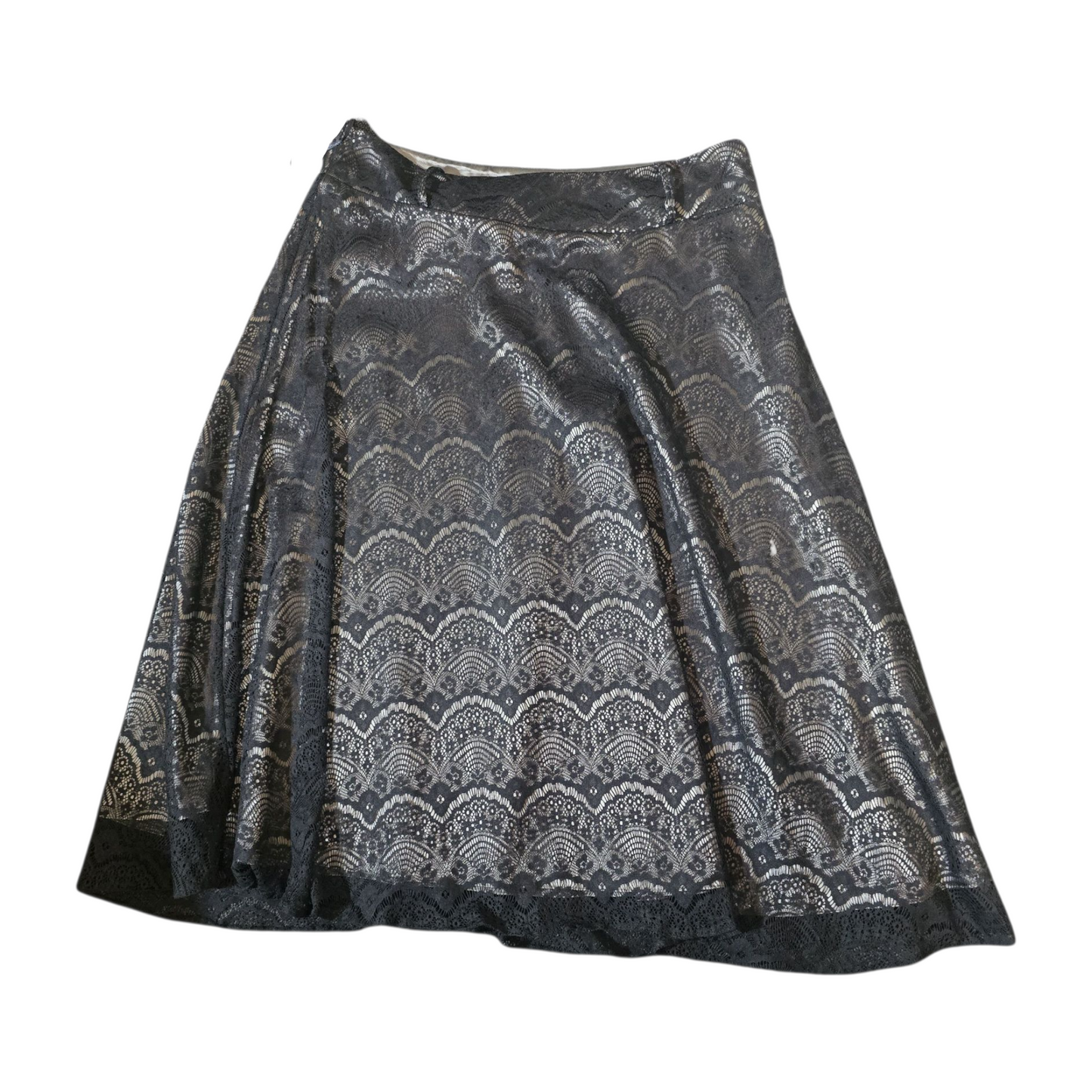 Wallis Black Netted Flared Midi Skirt – Size 14 – Grey Lining, Elegant & Versatile