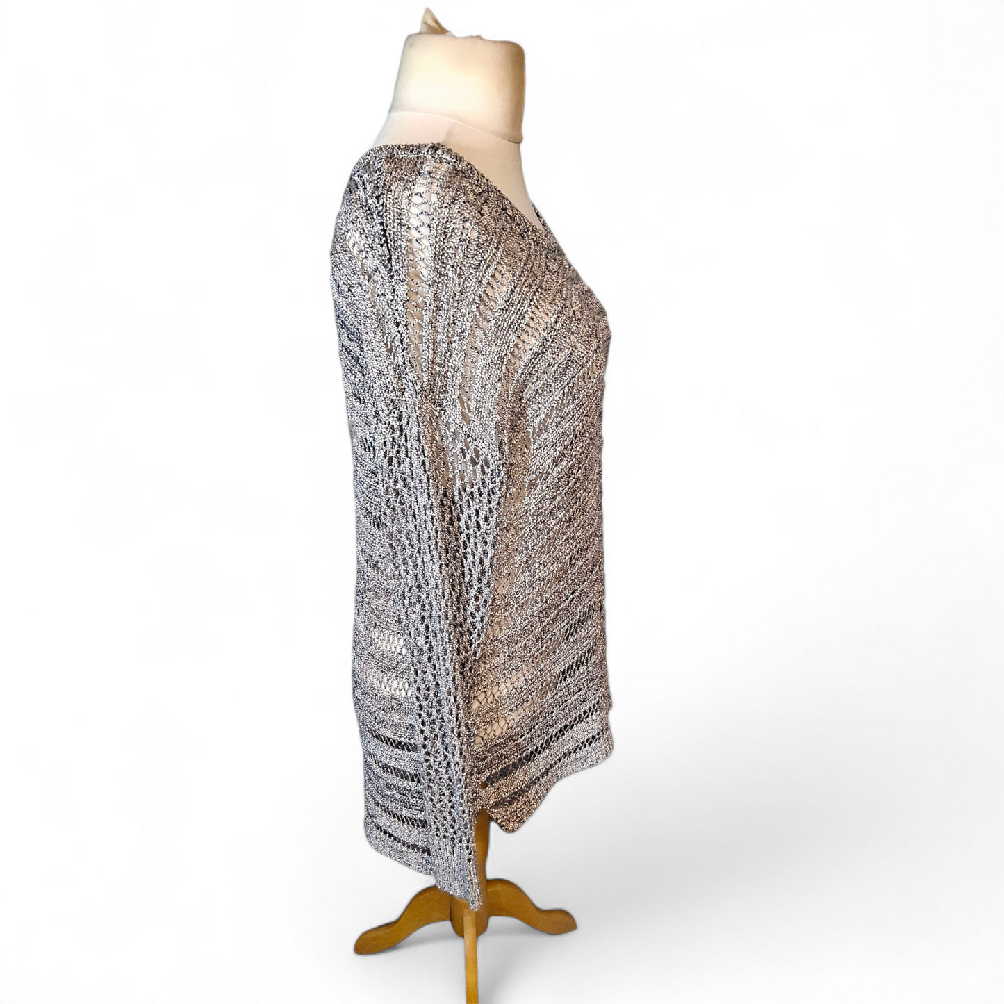 Soon Grey Sheer Crochet Longline Jumper – Size 20