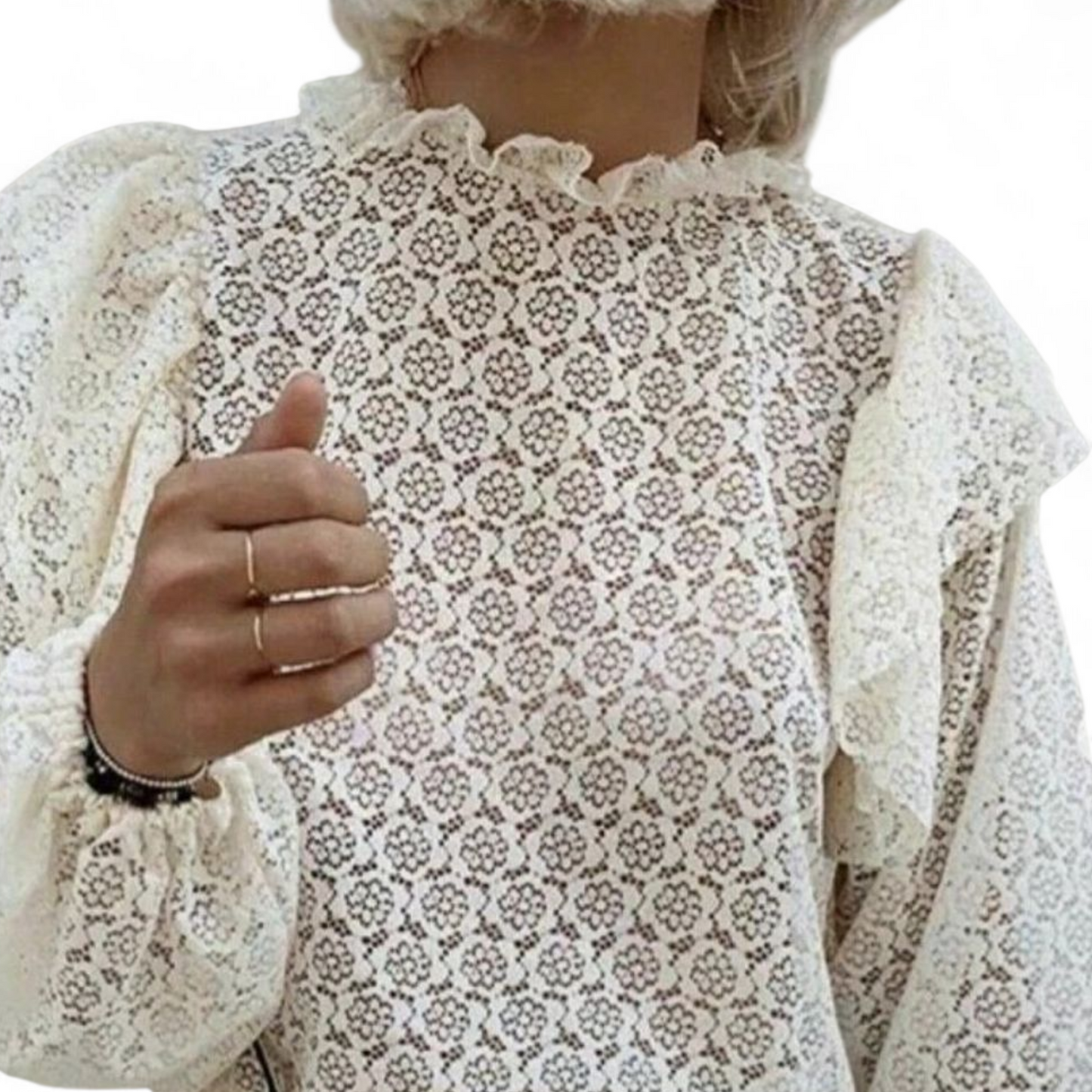 Zara Cream Lace Frill Long Sleeve Top – Size M (UK size 10/12) – NWT