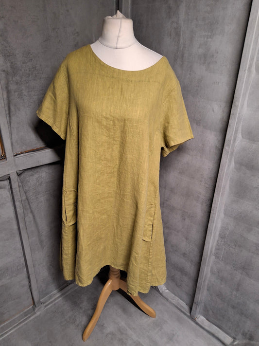 Vera Tucci Italian Linen Midi Dress – Light Green – UK 12–16