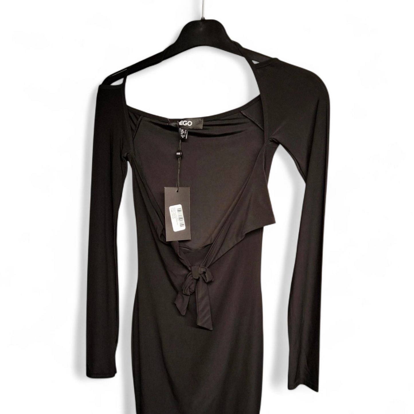EGO Black Cut-Out Tie Front Bodycon Mini Dress – Size 6 – NWT