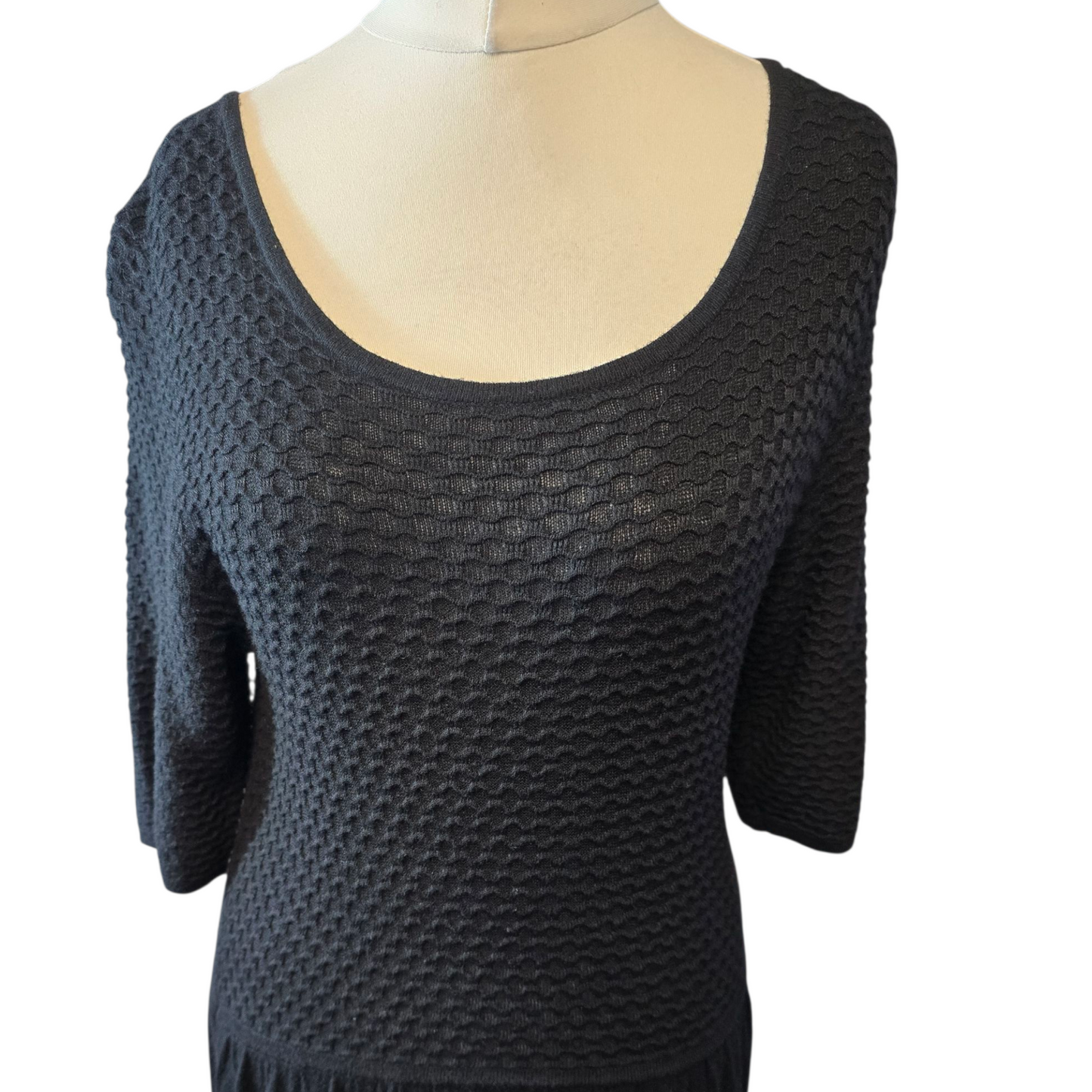 Tu Black ¾ Sleeve Dress – Knitted Top, Knee Length, Size 14