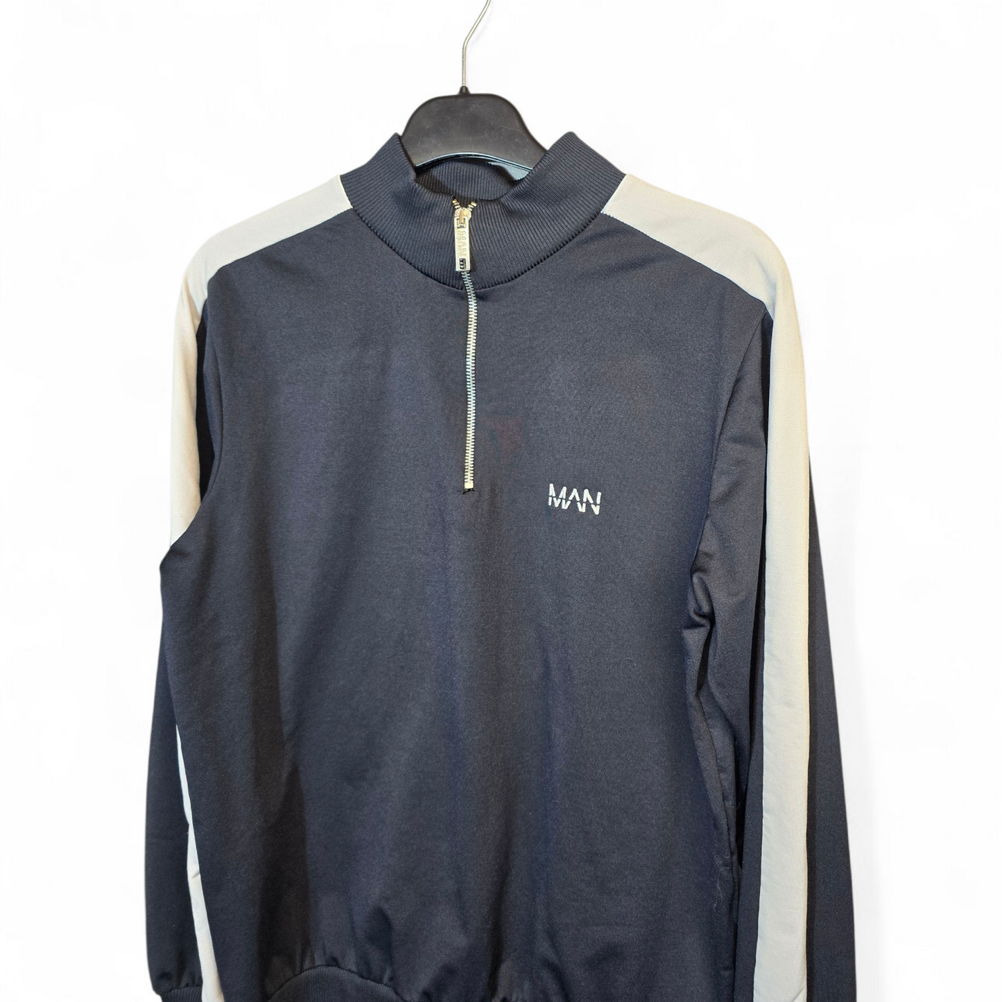 BoohooMAN Black & White 1/4 Zip Jumper – Size M – Polyester