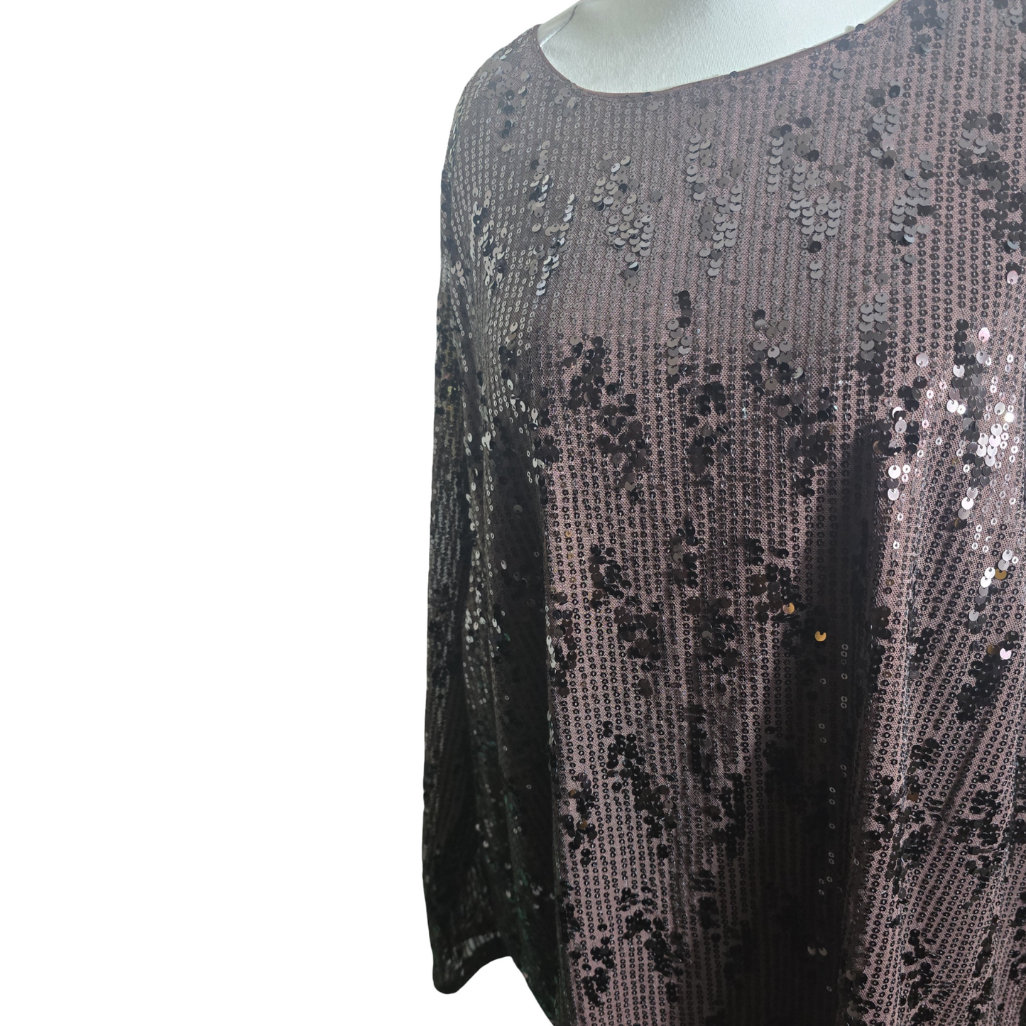 Tu Brown Sequin Long Sleeve Top – Size 26 – Sparkly Party Blouse Polyester