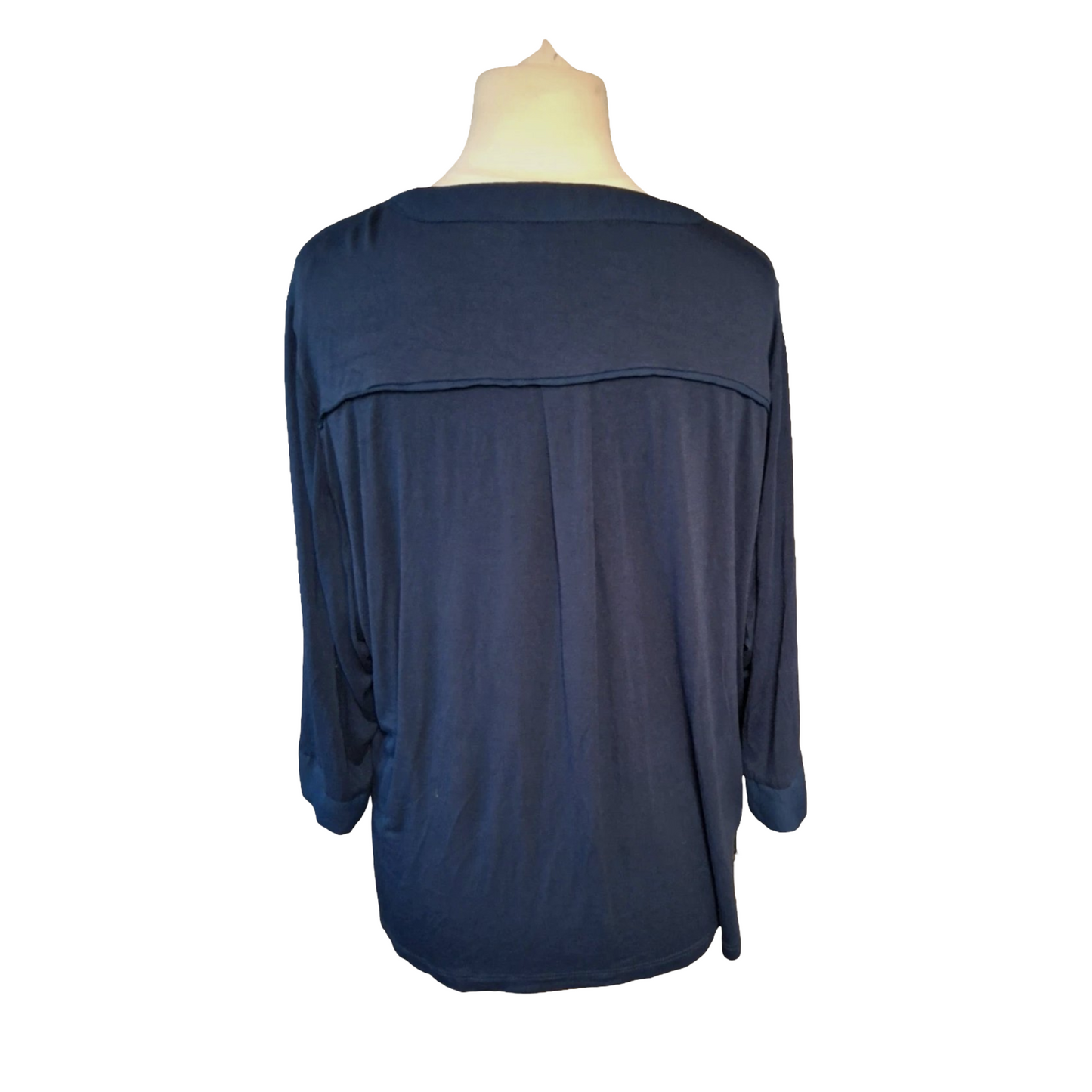 Bonmarché Navy Blue V-Neck Top – Size 24 – 3/4 Sleeves