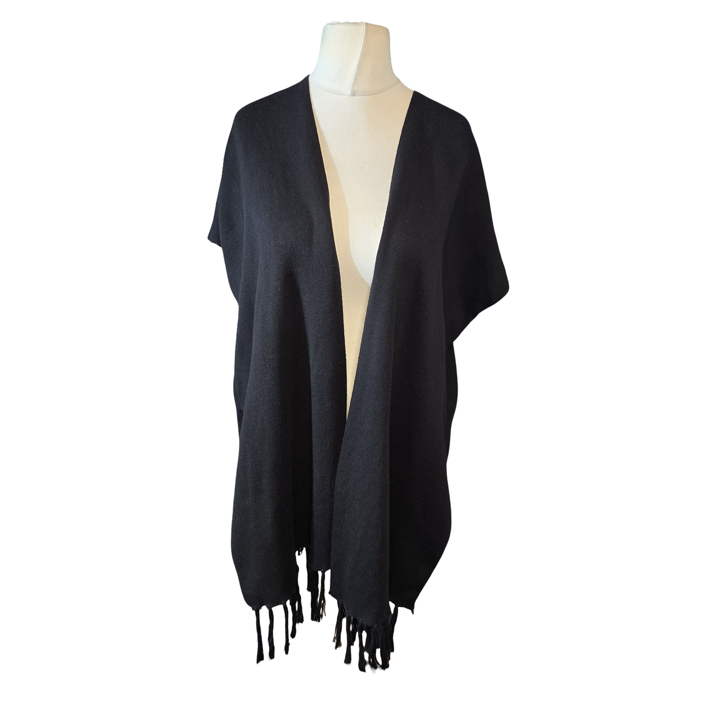 Primark Black Tasselled Short-Sleeve Cardigan – Size L/XL (size 16/18)