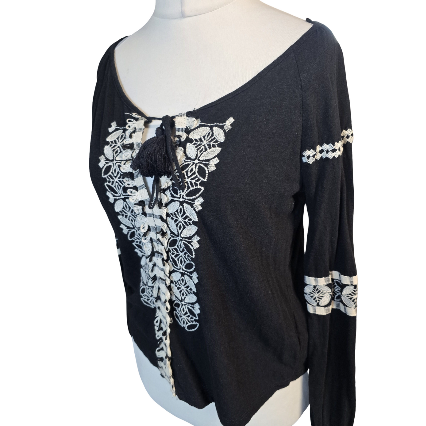 Black & White Long Sleeved Top Size 12 Easy Wear Miss Selfridge