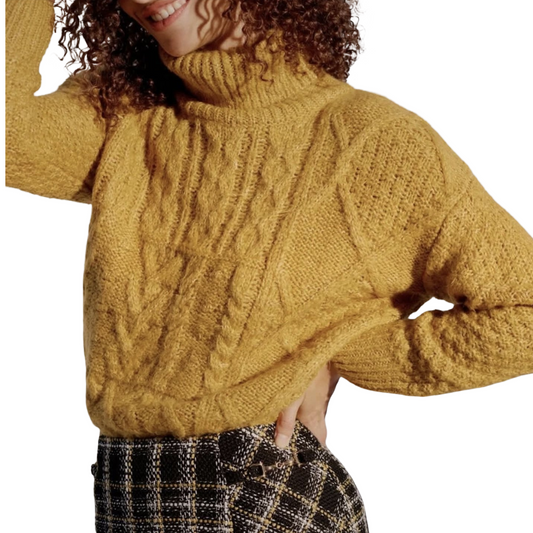 F&F Mustard Yellow Oversized Chunky Knit Turtleneck Jumper – Size 8