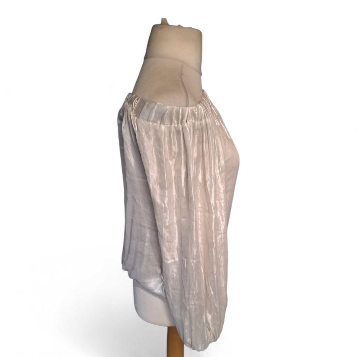 Next Cream Ivory Off-Shoulder Shiny Long Sleeve Top – Size 14