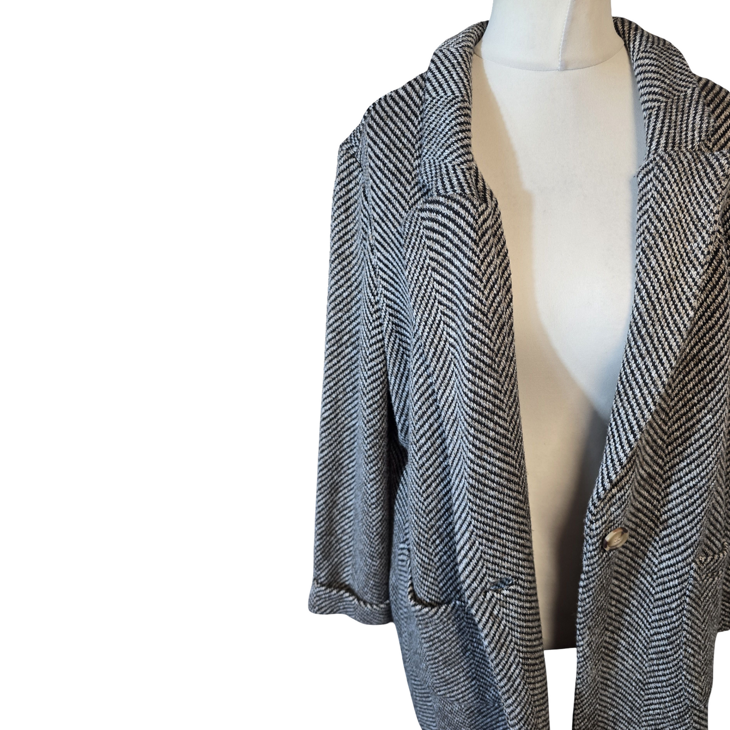 Matalan Black & Grey Midi Blazer Jacket – Size 18