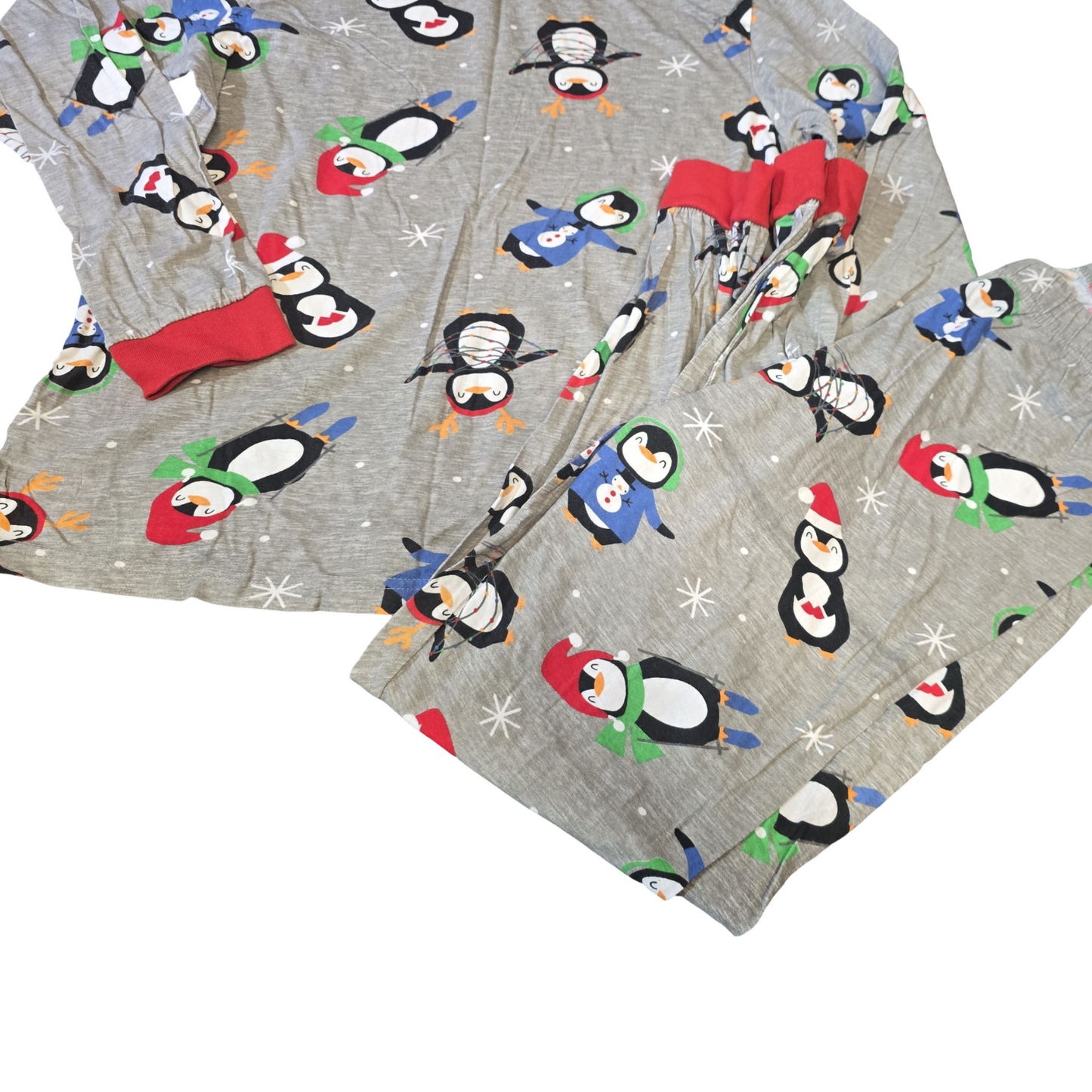 B&M Grey Christmas Penguin Pyjamas – Size 12/14 – 2-Piece Cotton Set