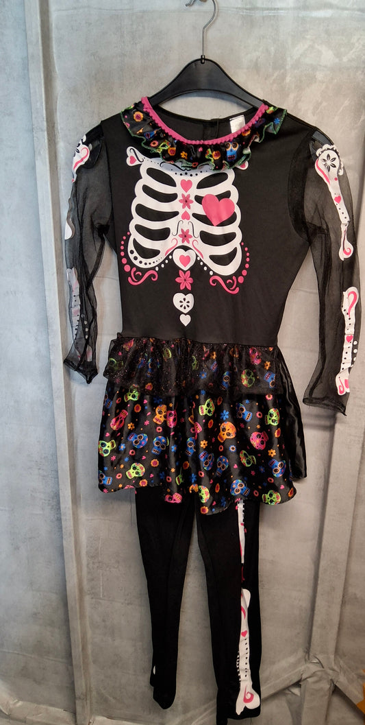 F&F Girls Black Skeleton Halloween Costume – Size 13–14 Years