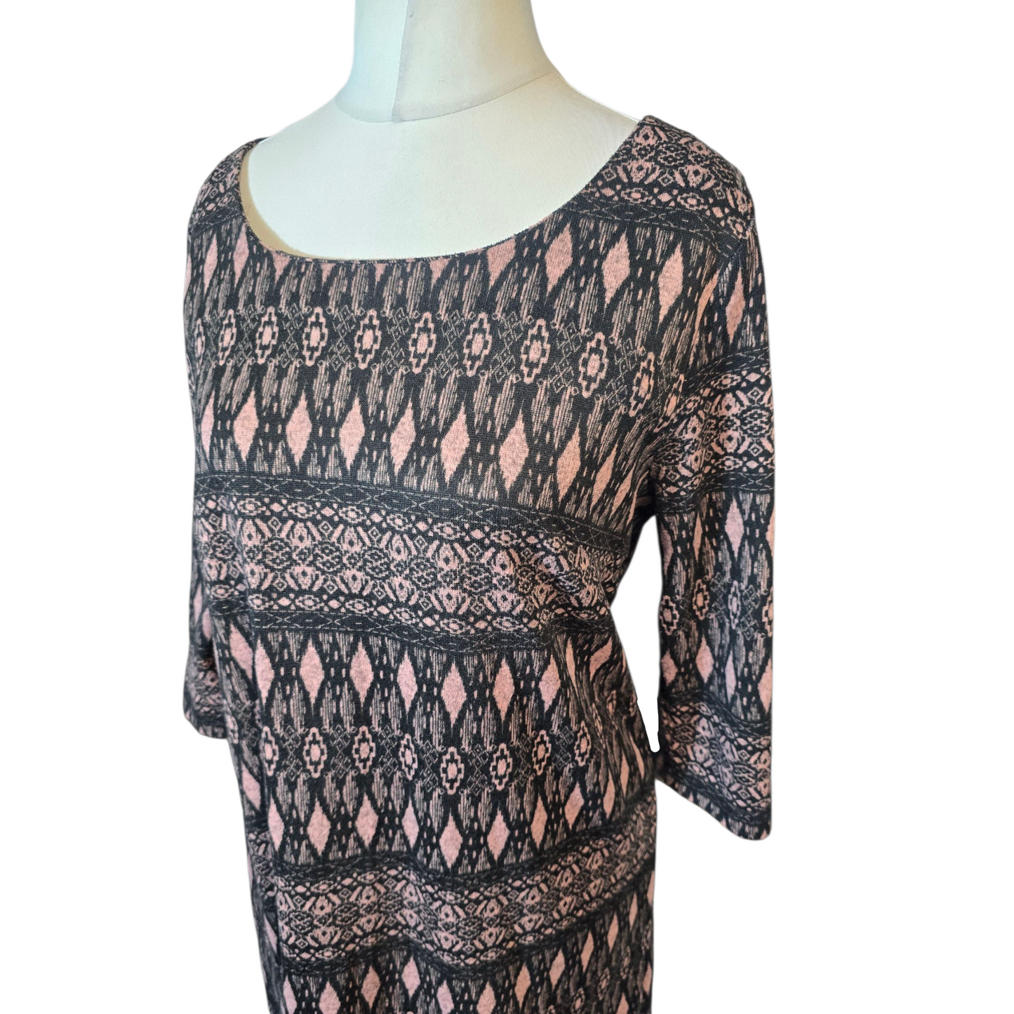 George Black & Pink Patterned 3/4 Sleeve Dress – Size 14