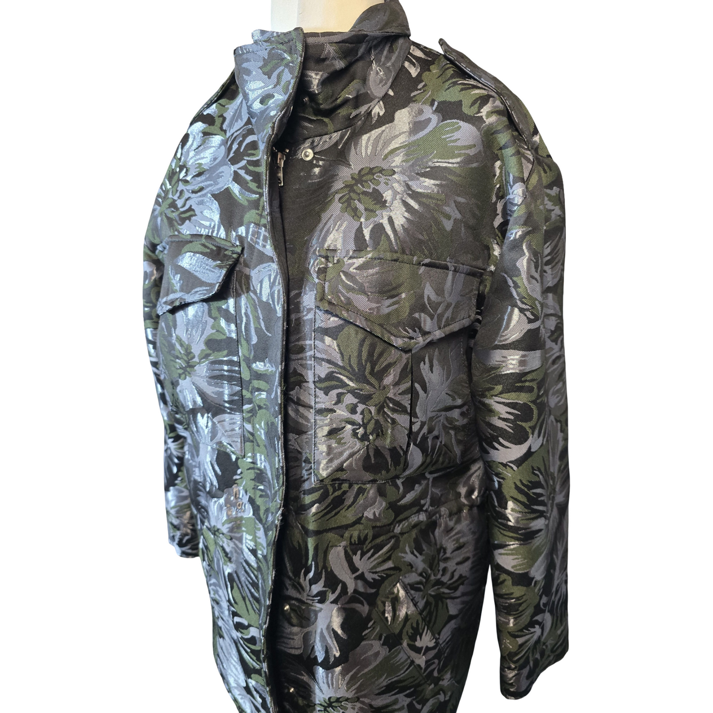 Next Metallic Floral Coat – Black, Silver & Green – Size 12