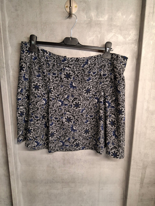 Next Black & Blue Floral Mini Skirt Size 16 – Lightweight, Back Zip, 100% Polyester, Unlined